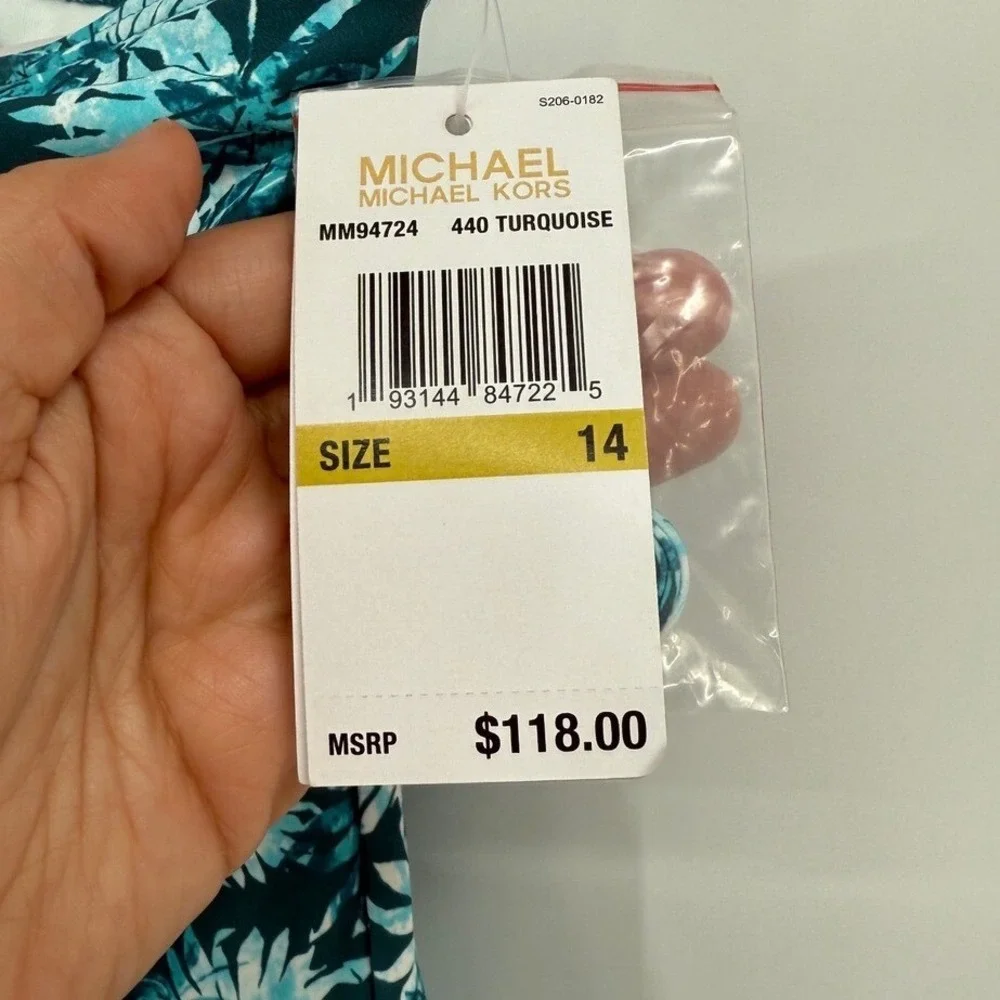 MICHAEL KORS One Piece Swimsuit 440 Turquoise Floral Print‎ Size 14 MRSP $118